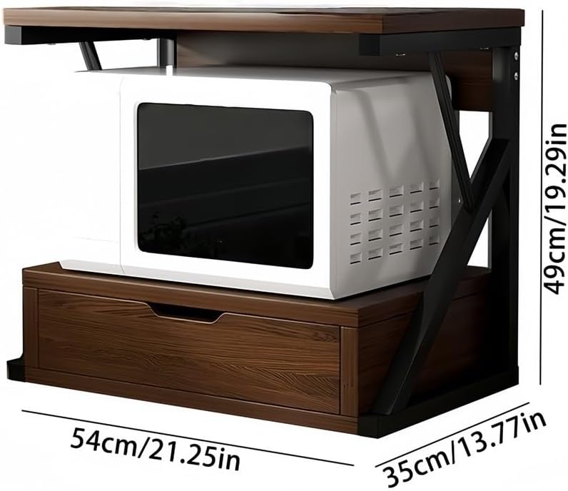 2 Tier Storage Organizer Rack, Wood Microwave Oven Racks with Drawer, Storages Cabinet Shelf for Kitchen, Restaurant(Brown)