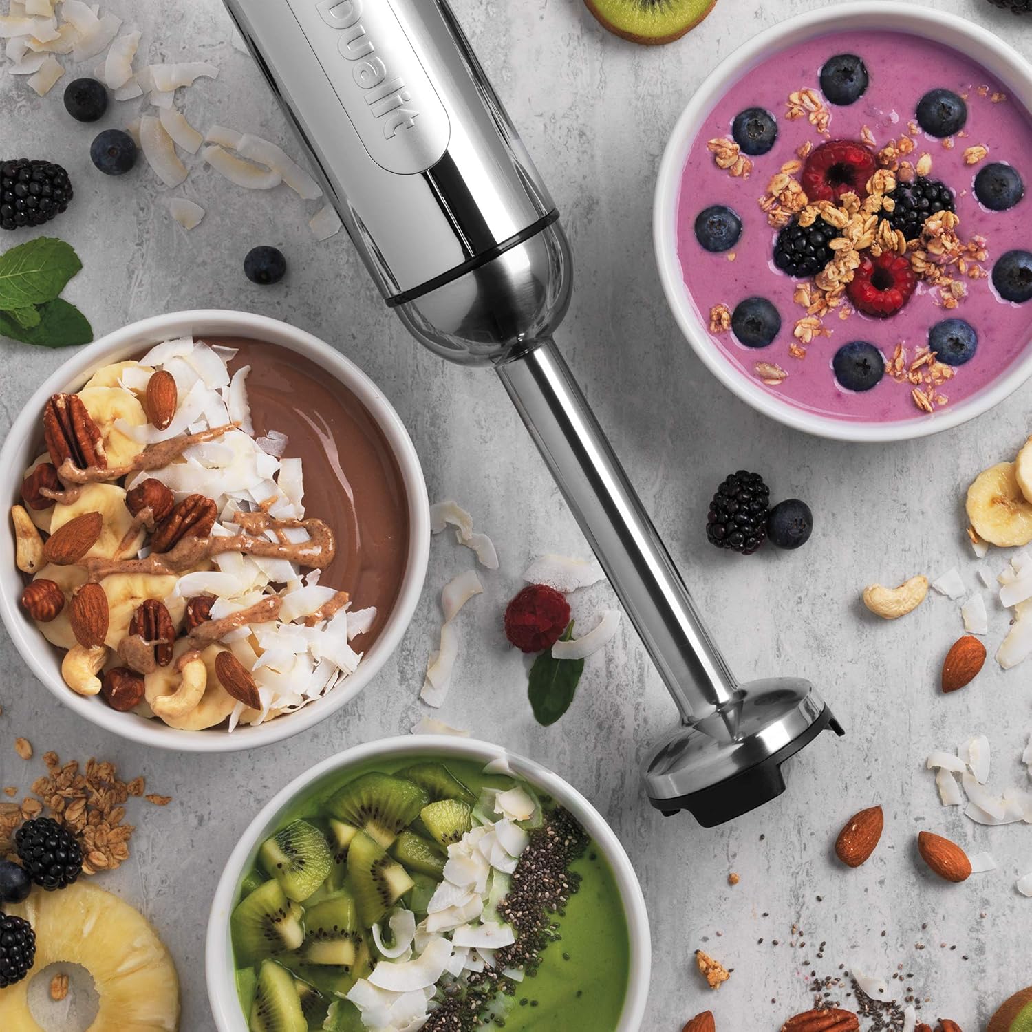 Dualit Immersion Blender Set | Immersion Blender with Chopping Bowl, Whisk & 35.1 fl oz Measuring Jug | 700W with Turbo Speed | Chrome