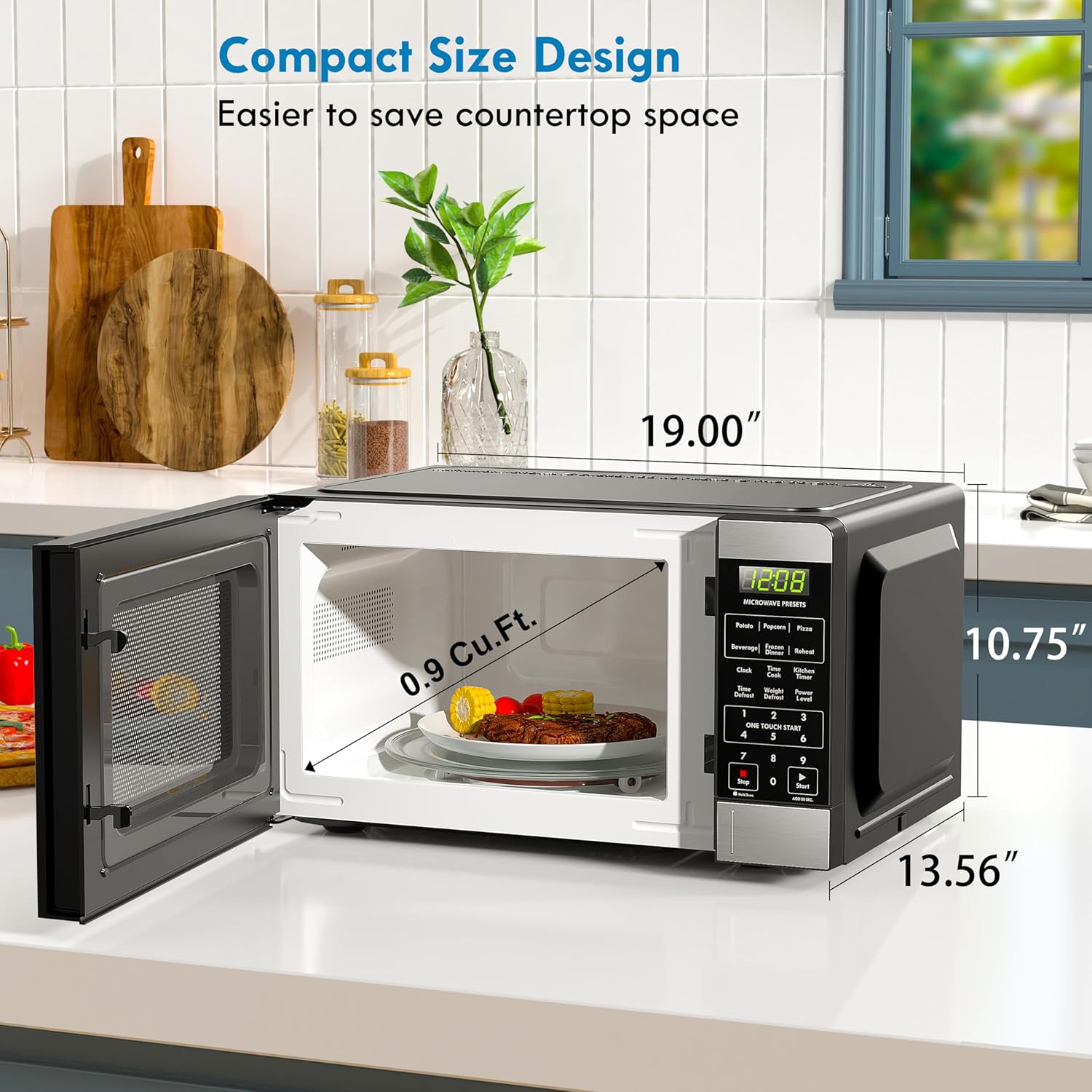 Kenmore Countertop Microwave, 6 Auto-Preset Menus, Child Lock, Defrost & Express Cooking Features, 900 Watt, .9 Cu Ft, Stainless Steel