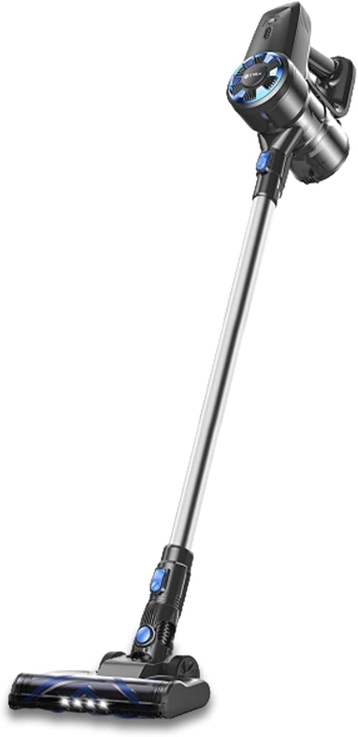 Cordless Stick Vacuum Cleaner, 27W/10kPa Powerful Suction with 3-Stage Filtration, Lightweight Vacuum Cleaner for Home with Motorized Brush & LED for Home Pet Hair/Carpets/Floors/Sofa(Blue Silver)