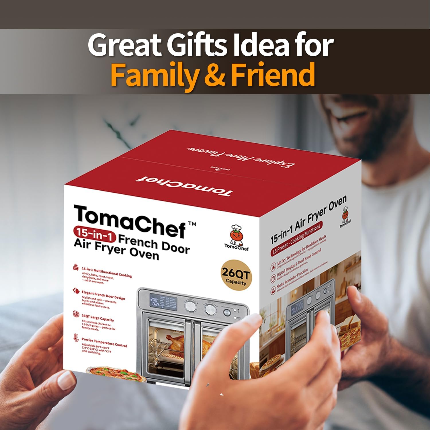 26QT French Door Air Fryer Toaster Oven Combo, 15 Cooking Functions including Rotisserie, and Digital Controls, 30 Recipes & 5 Accessories, Stainless Steel Finish