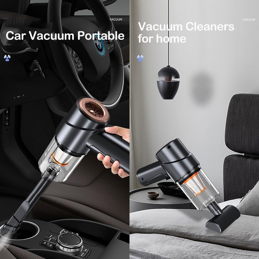 KITCISSL Portable Hand Held Car Vacuum Handheld Vacuum Cordless, Hand Vacuum Cordless Multifunctional Vacuum Cleaners for Home, Car Vacuum Cleaner High Power for Pet Hair, Type-C (Color : Black)