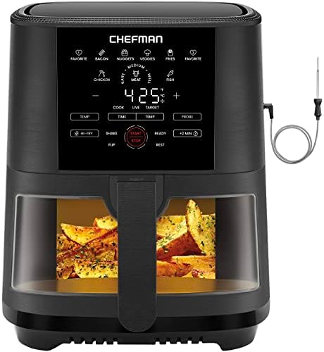 CHEFMAN 5-Quart Digital Air Fryer with Temperature Probe, 8 Customizable Cooking Presets, Large Easy-View Window, Give Your Food an Extra Crispy Finish, Nonstick Dishwasher-Safe Basket & Tray, Black