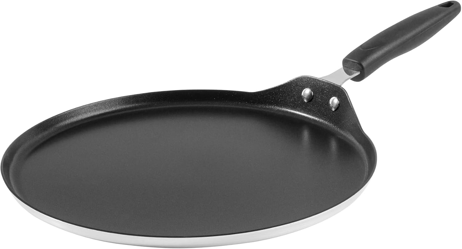 Restaurantware-Met Lux 12 Inch Round Griddles With Stay-Cool Handle, 10 No-Stick Flat Top Grills - Compatible With Gas And Electric, Durable, Aluminum Griddle Pans, Even-Heating, For Cooking Eggs