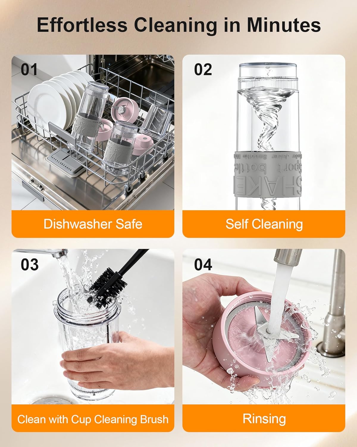 Smoothie Blender, 650W Personal Blenders for Shakes and Smoothies with Grinder Cup & 2 BPA-Free Portable Cups (20oz+14oz), Portable Blender for Juices, Smoothies Maker for Kitchen, Pink