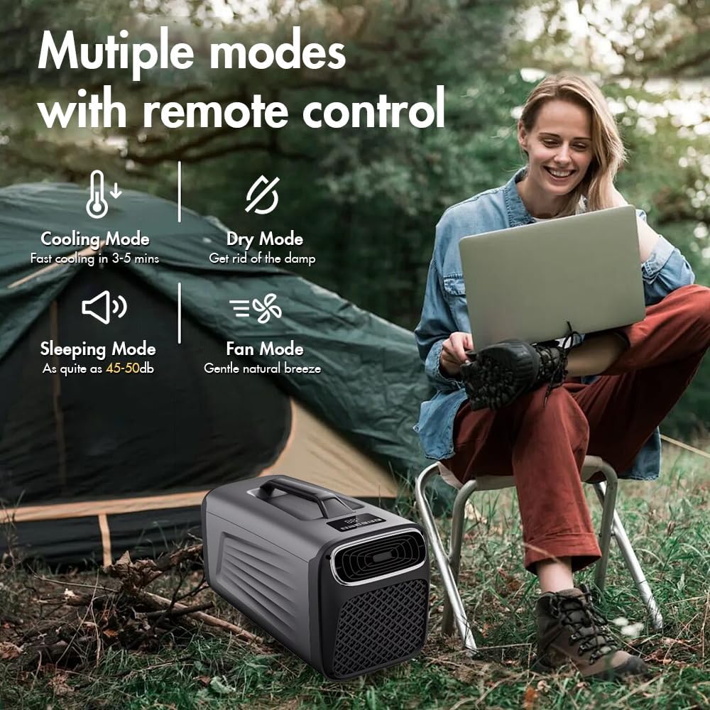 Portable Air Conditioner for Camping Outdoor and Indoor Use, 5200BTU Fast Cooling Capacity for Tent AC，Quiet Air conditoning For Small Rooms，Pet House Black Grey