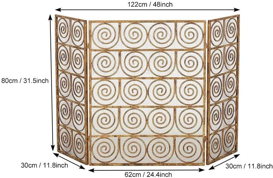 Fireplace Screen Guard, Three Panel Folding Fire Screen Guard, Heavy Duty Fireplace Spark Mesh Gate with Steel Fine Grid, Freestanding Design for Indoor & Outdoor