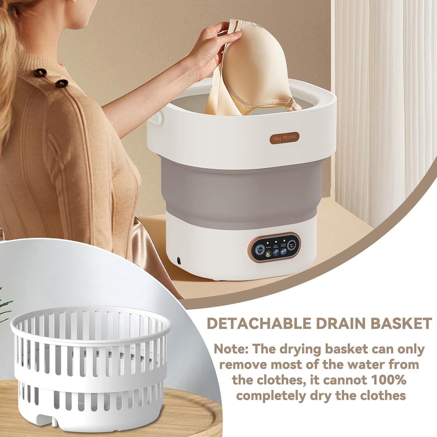 Portable Washing Machine Mini Washer with Spin Basket, 16L Large Capacity Foldable Laundry Machine for Underwear, Socks, Small Clothes, Perfect for Travel, Apartment, RV, Camping, Hotel