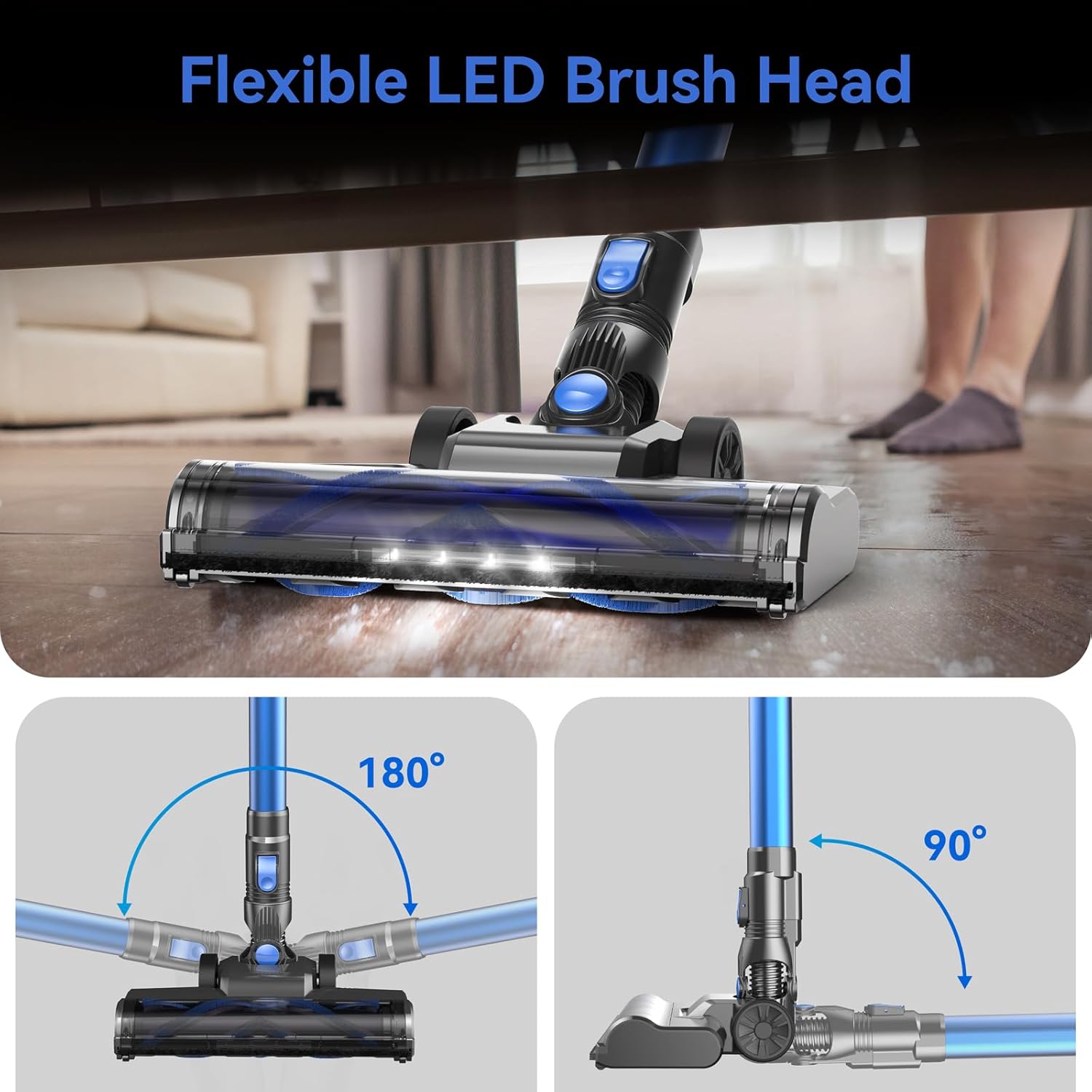 Cordless Vacuum Cleaner,8-in-1 Lightweight Stick Vacuum with Powerful Suction,Self-Standing,40 Mins Max Runtime,Rechargeable Vacuum Cleaners for Home,Hardwood Floor,Carpet,Pet Hair (Charcoal)