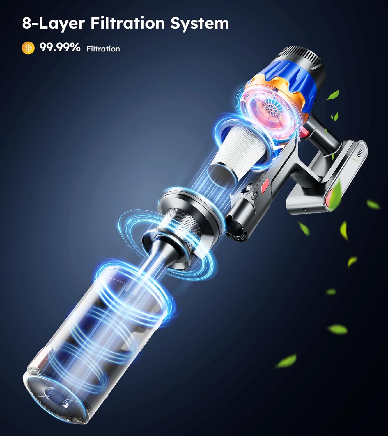 Cordless Vacuum Cleaner, Upgraded 580W 48KPA 70Mins Cordless Stick Vacuum Cleaner with Self-Standing and Smart Screen, Anti-tangle Wireless Vacumm, Vacuum Cleaners for Home/Pet Hair/Carpets/Floors