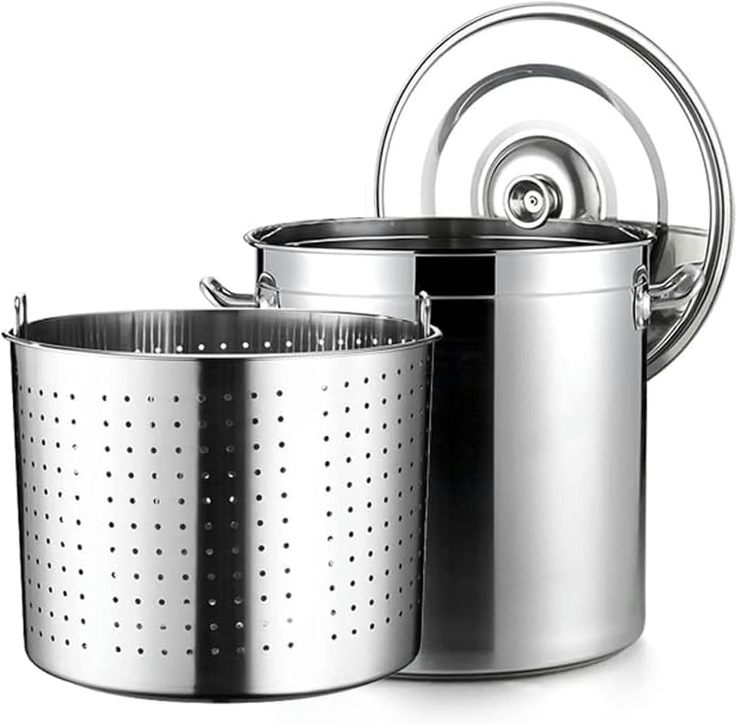 Commercial Stockpot for Seafood, Crawfish & Crab Boil w/Strainer Basket & Lid, Stainless Steel Turkey Fryer Pot for Outdoor Cooking & Home Brewing (40cm/15.7inch)