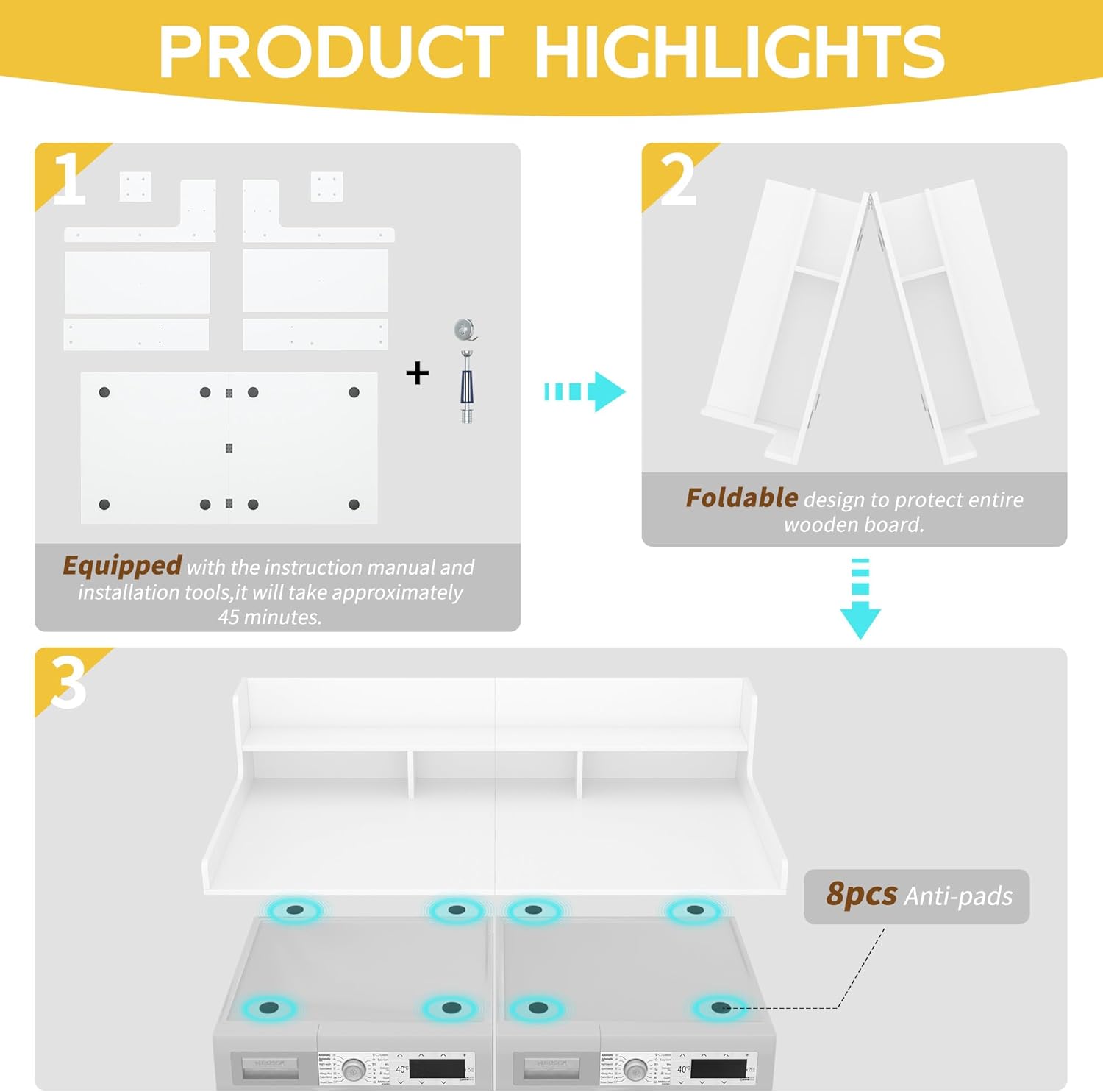 Two-Layer Foldable Washer Dryer Countertop, 27.5