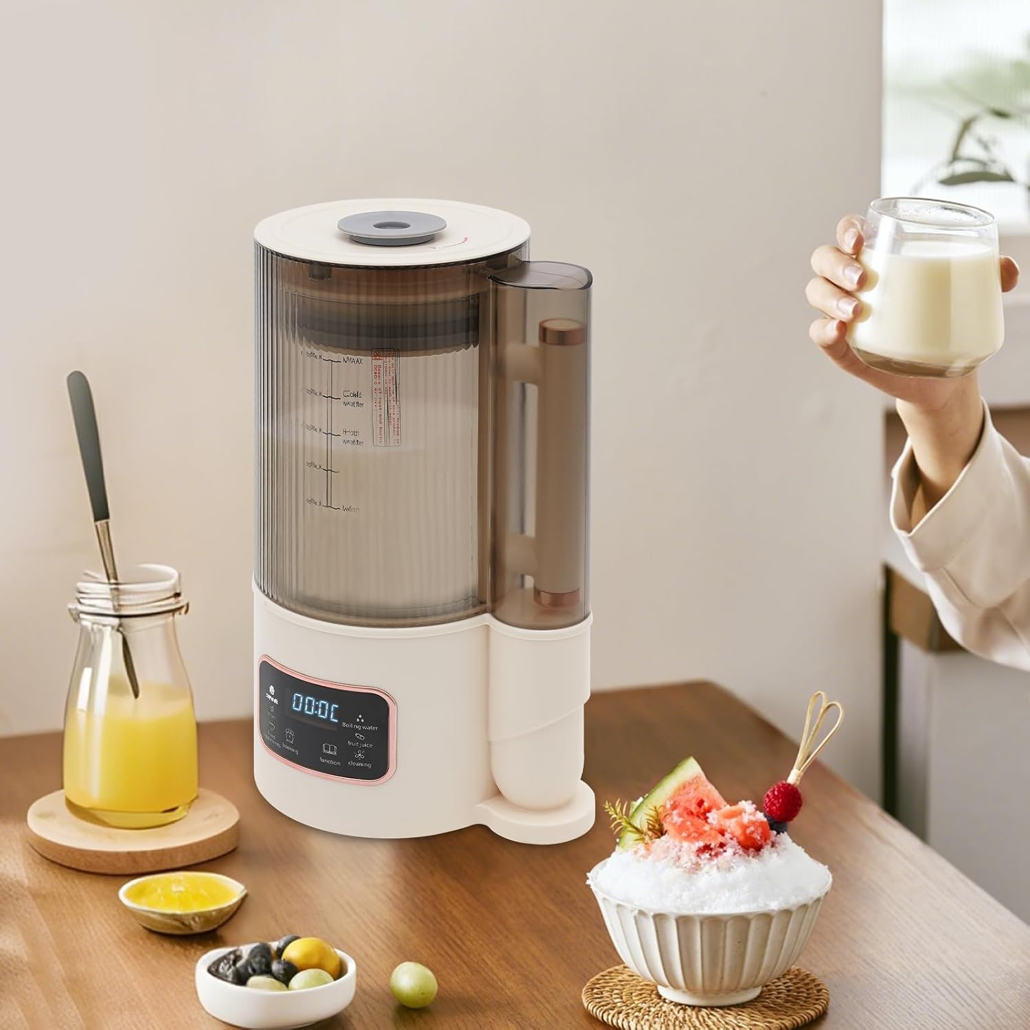 Automatic Soy Milk Machine with 12 Blades, Portable Soy Milk Maker Nut Milk Maker Machine Countertop Blender White for Kitchen