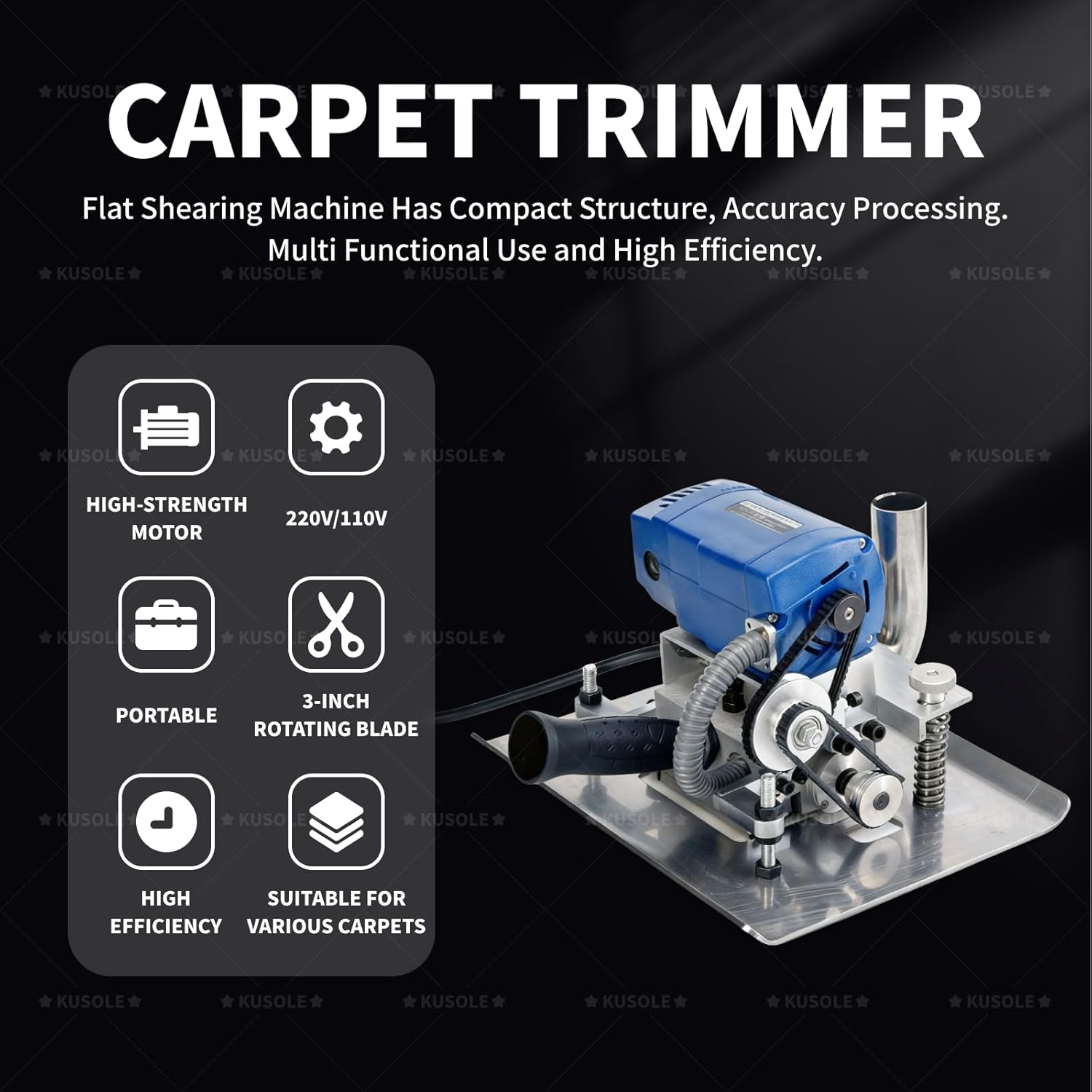 Flatbed Carpet Trimmer, Carpet Cleaning and Trimming Machine, Equipped with 3-inch Rotating Blades, 15,000 RPM Speed, Adjustable Depth, Quickly removes unevenness 220V