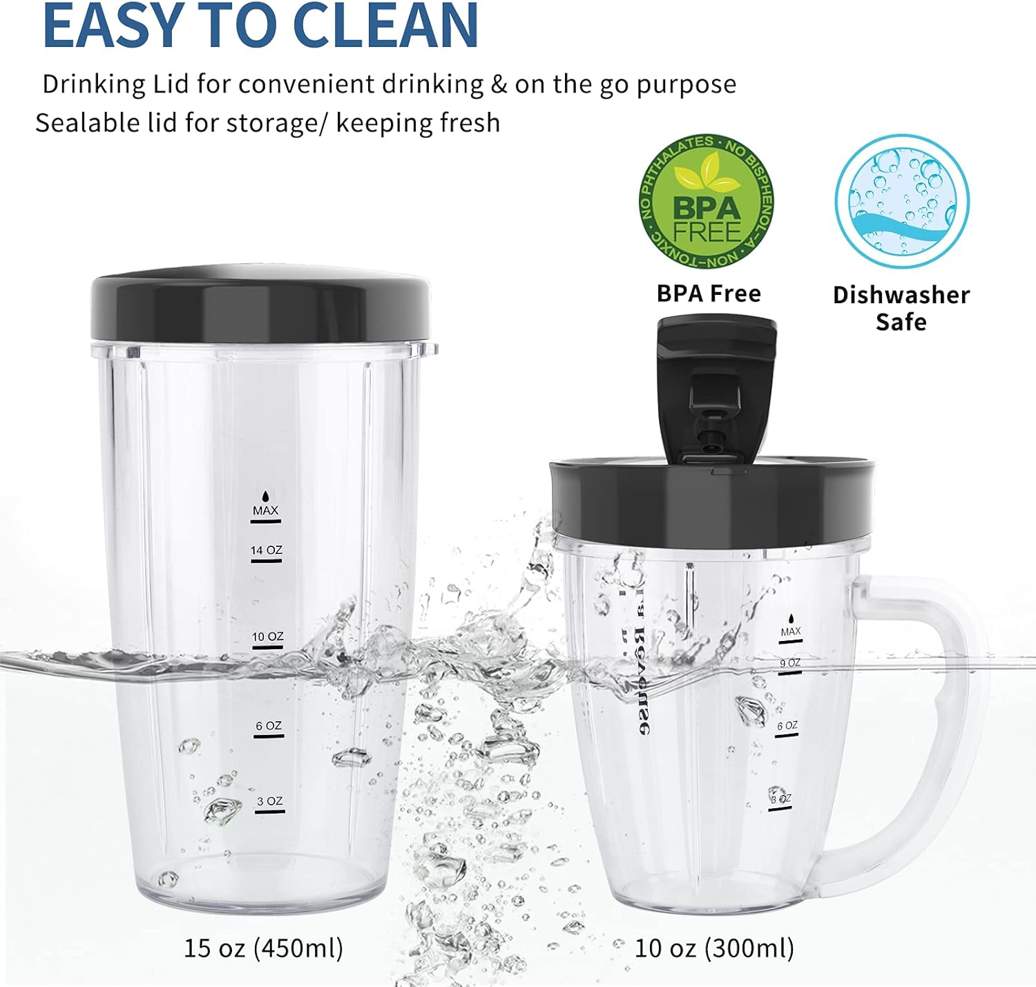 La Reveuse Personal Size Blender 250 Watts Power for Shakes Smoothies Seasonings Sauces with 1 Piece 15 oz Cup,1 Piece 10 oz Mug,BPA-Free (Black)