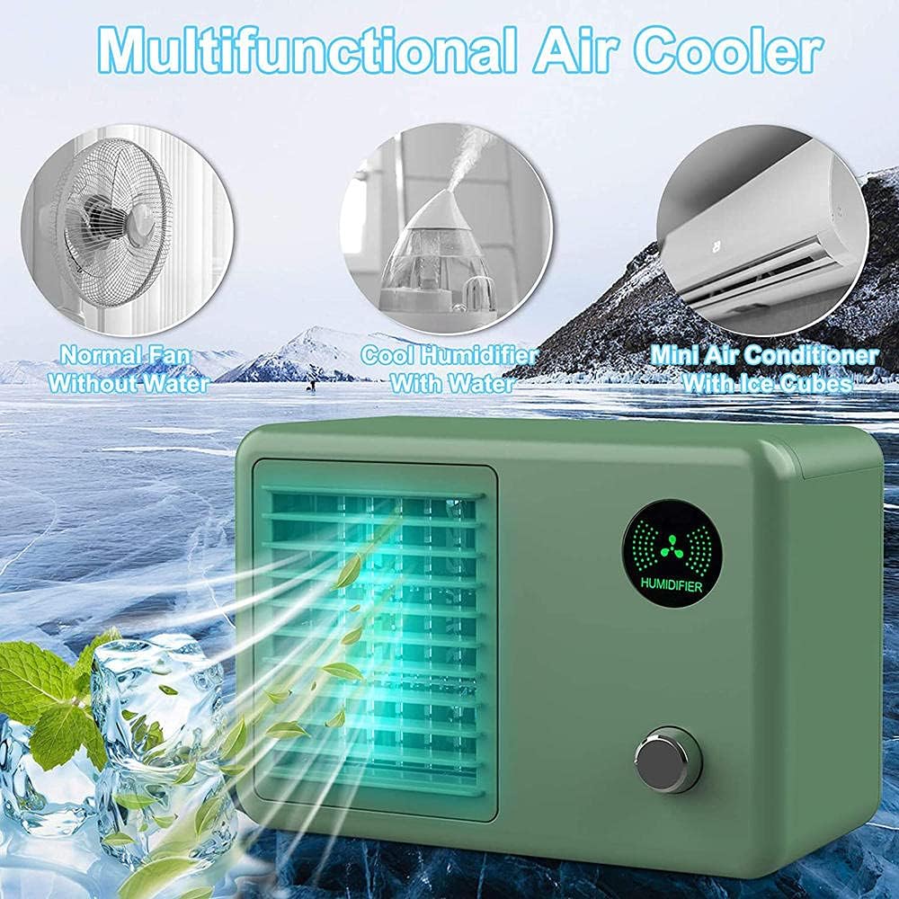 Retro Desktop Air Cooler Portable Mini Air Conditioner USB Table Humidifiers Air Cooling Fan 7 Colors Night Light-White