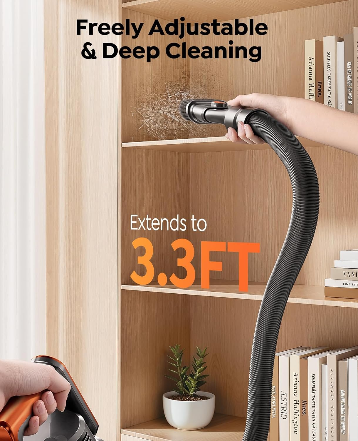 Fieety Cordless Vacuum Cleaner, 600W/50KPa/65Min Runtime Stick Vacuum with 3.3Ft Hose, Wall Mount Charging, Auto Mode, Touchscreen, Self-Standing Vacuum Cleaner for Home/Pet Hair/Carpet/Car, Fragrance