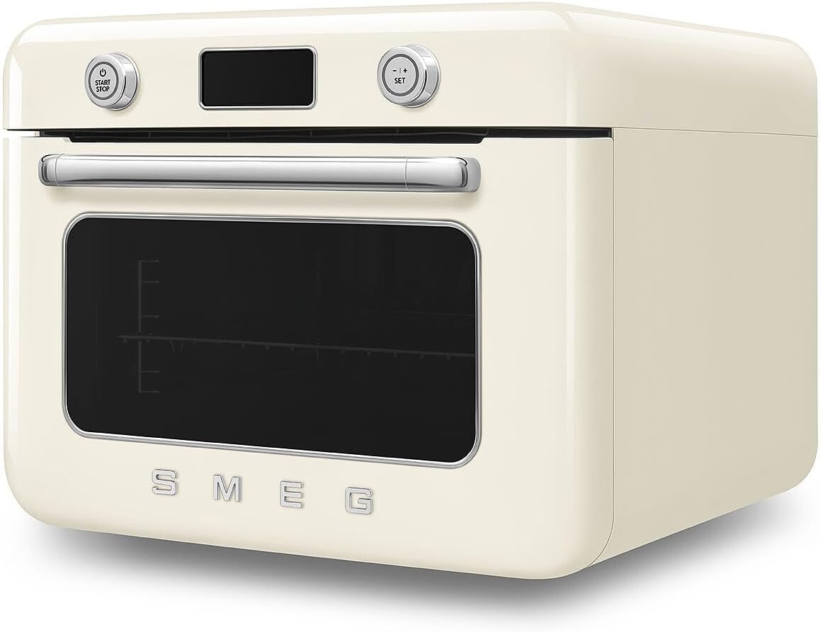SMEG COF01Countertop Combi Oven - Multi-Function Grill, Air Fry, Steam, Bake, Convection, Defrost, and Warm, 10 Cooking Functions - Made In Italy (Cream)