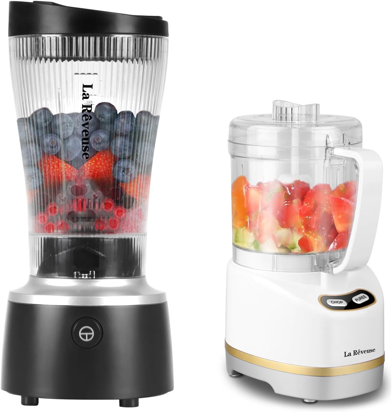 La Reveuse 250W Liberty Blender (Black) + La Reveuse 2-Cup Small Food Chopper (White)