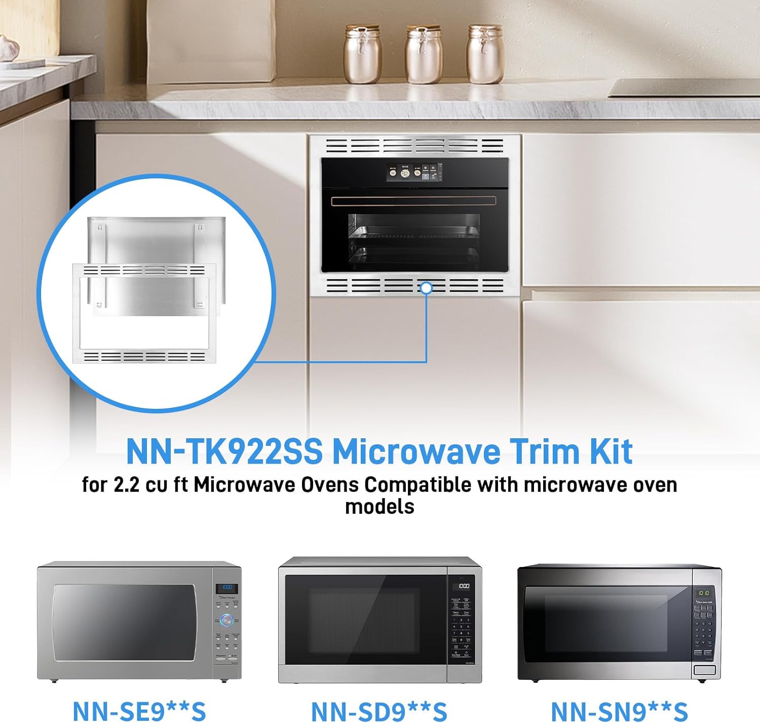 NN-TK922SS 27-inch Trim Kit, Stainless Steel 27” Microwave Trim Kit for 2.2 cu ft Microwave Ovens Compatible with Models Including NN-SE9...S, NN-SD9...S, NN-SN9...S