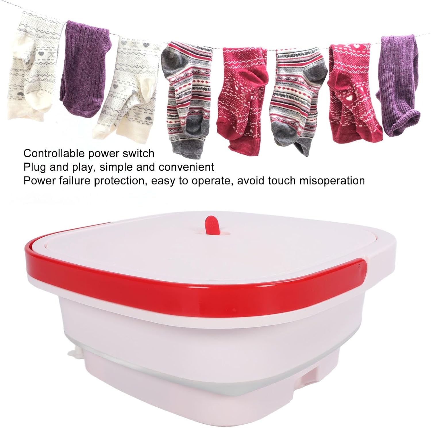 Portable Washing Machine 6L TPR Negative Ion Mini Laundry Bucket Washer with Powerful and Rinsing Functions, Foldable Design for RV Travel Apartment, Suitable for Socks, (Pink)