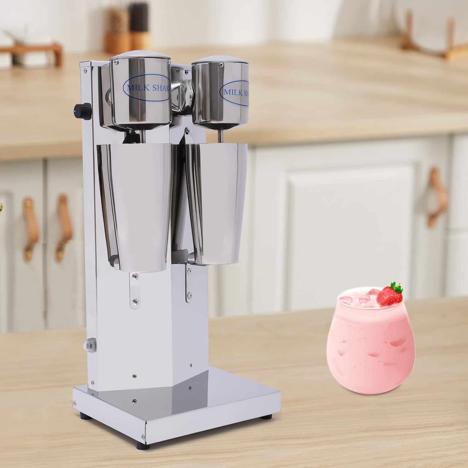 Milkshake Maker Machine, Electric Milkshake Blender Maker Commercial Stainless Steel Milk Shaking Machine Double Heads Milk Shaker with 2 Cups+Ice Shovel Electric Drink Mixer (Style 4)