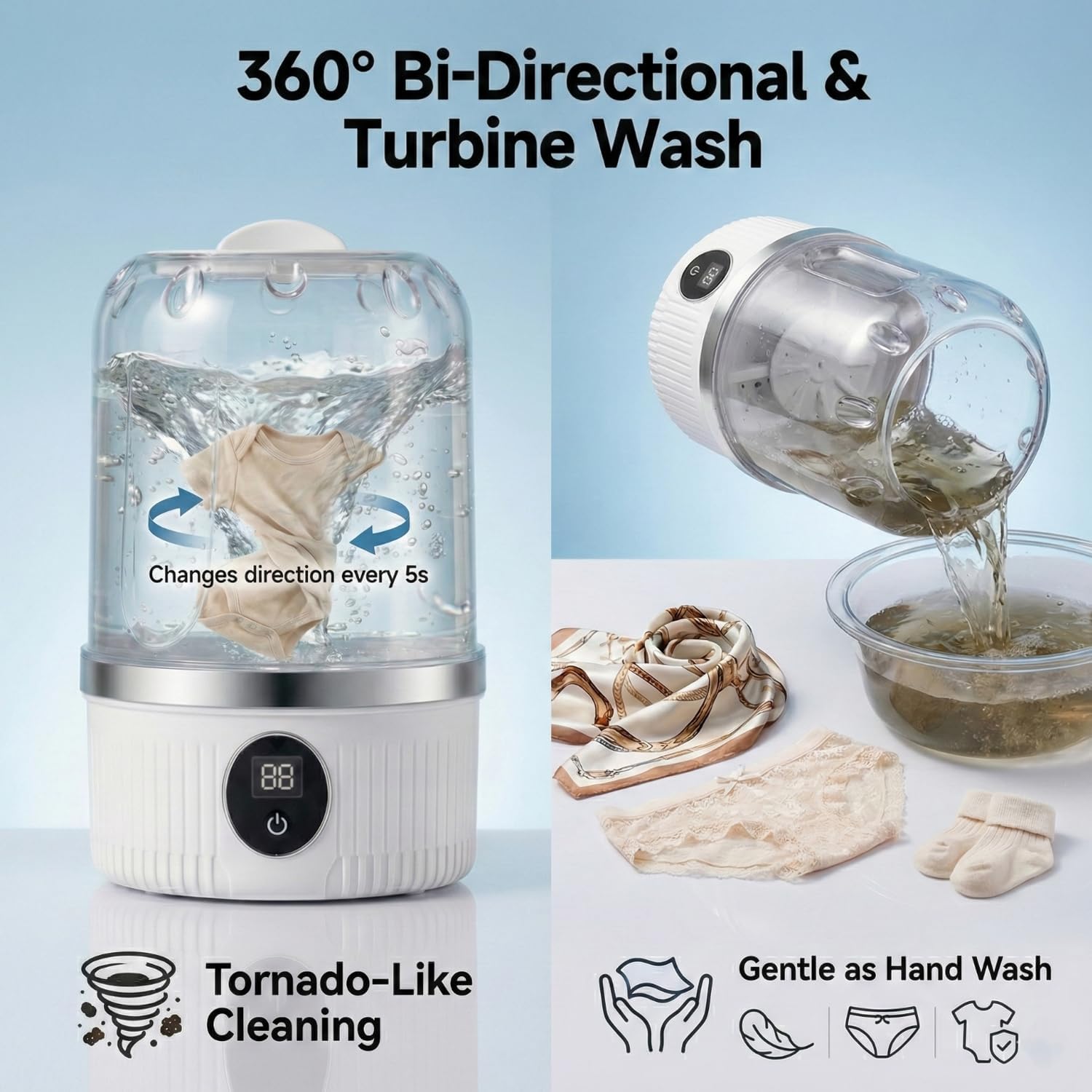 Underwear Washing Machine, BPA-free Portable Mini Washer for Socks, Baby Clothes, Cordless Small Laundry Cup for Travel, Dorm, Apartment, RV, Camp, Kids