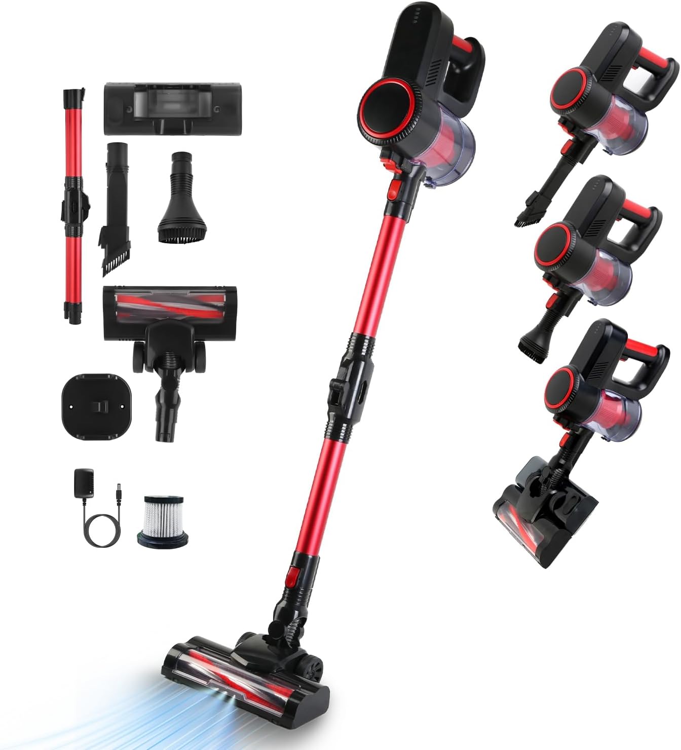 iMounTEK Cordless Vacuum Cleaner Lightweight Handheld Vacuum Upright Stick Floor Vacuum with Lighting 2 Speeds Suction 4 Tools Mount Bracket 180° Foldable for Hard Floor Carpet Pet Hair