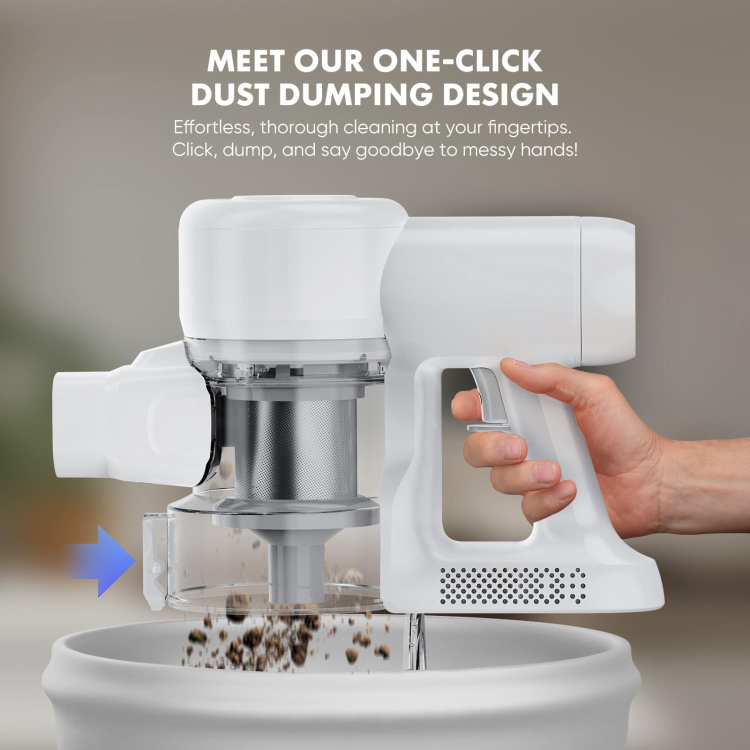 Cordless Vacuum Cleaner Electric Rechargeable Vac Handheld for Carpet, Hard Floor, Pet Hair, White