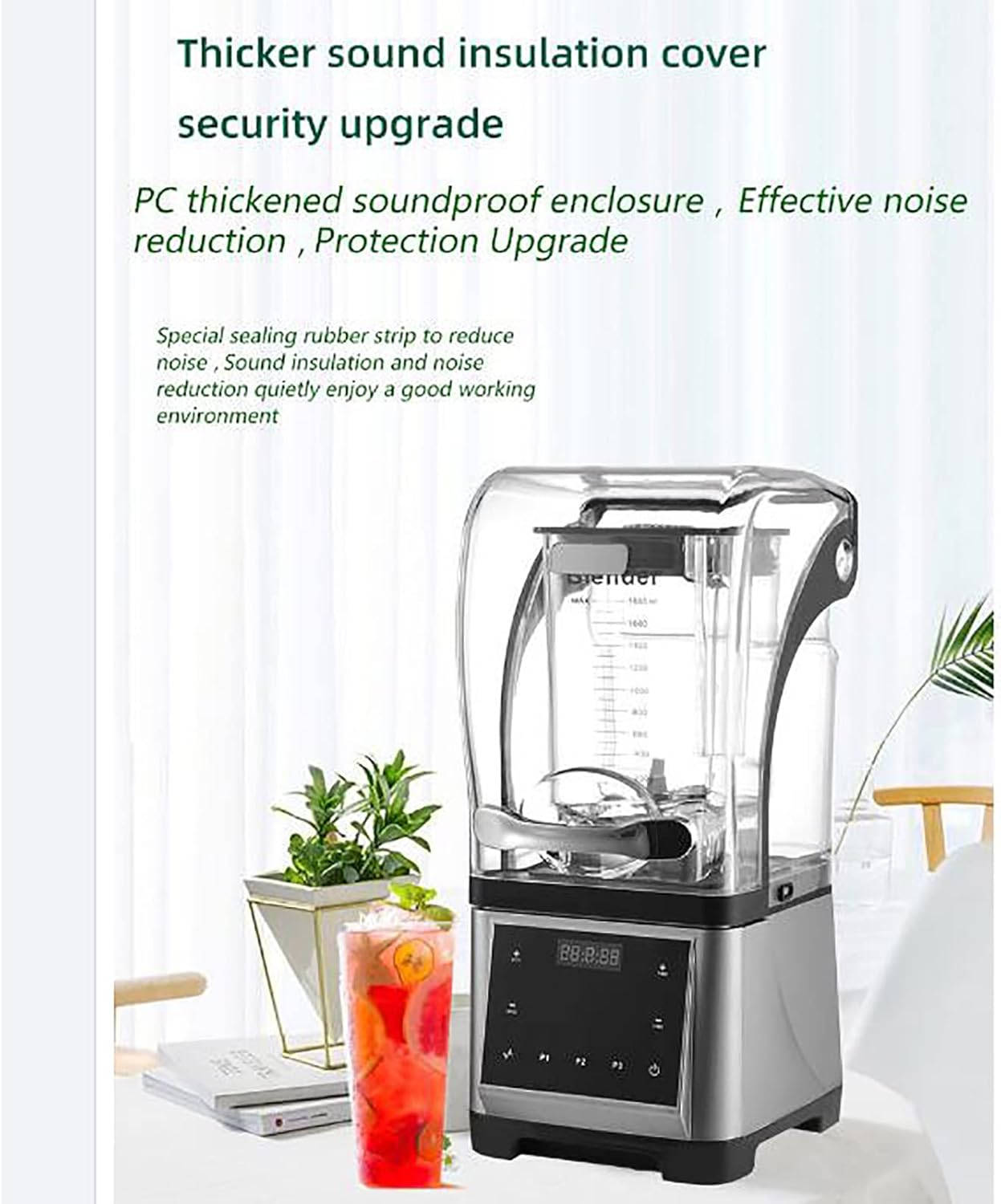 Smoothie Blender, 1.6L Commercial Smoothie Makers with Hood, Multi-level Stepless Regulation/Noise Reduction/safe Operation, for Juice, Milkshake