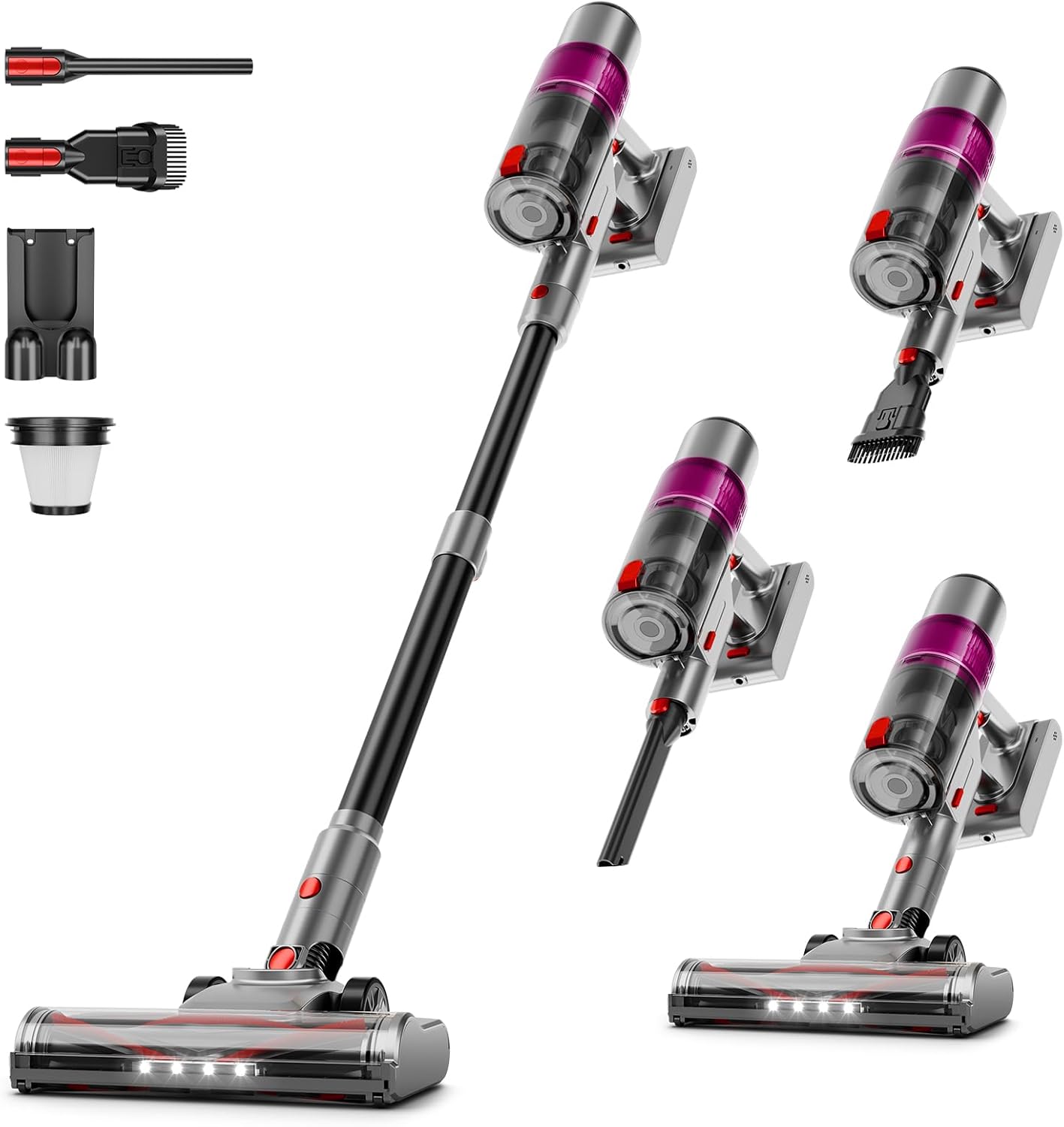 Cordless Vacuum Cleaner, Cordless Stick Vacuum Cleaners for Home, Anti-Tangle Brush, Lightweight, 6-in-1 Rechargeable Vacuum for Pet Hair/Carpet/Hard Floor(Purple)