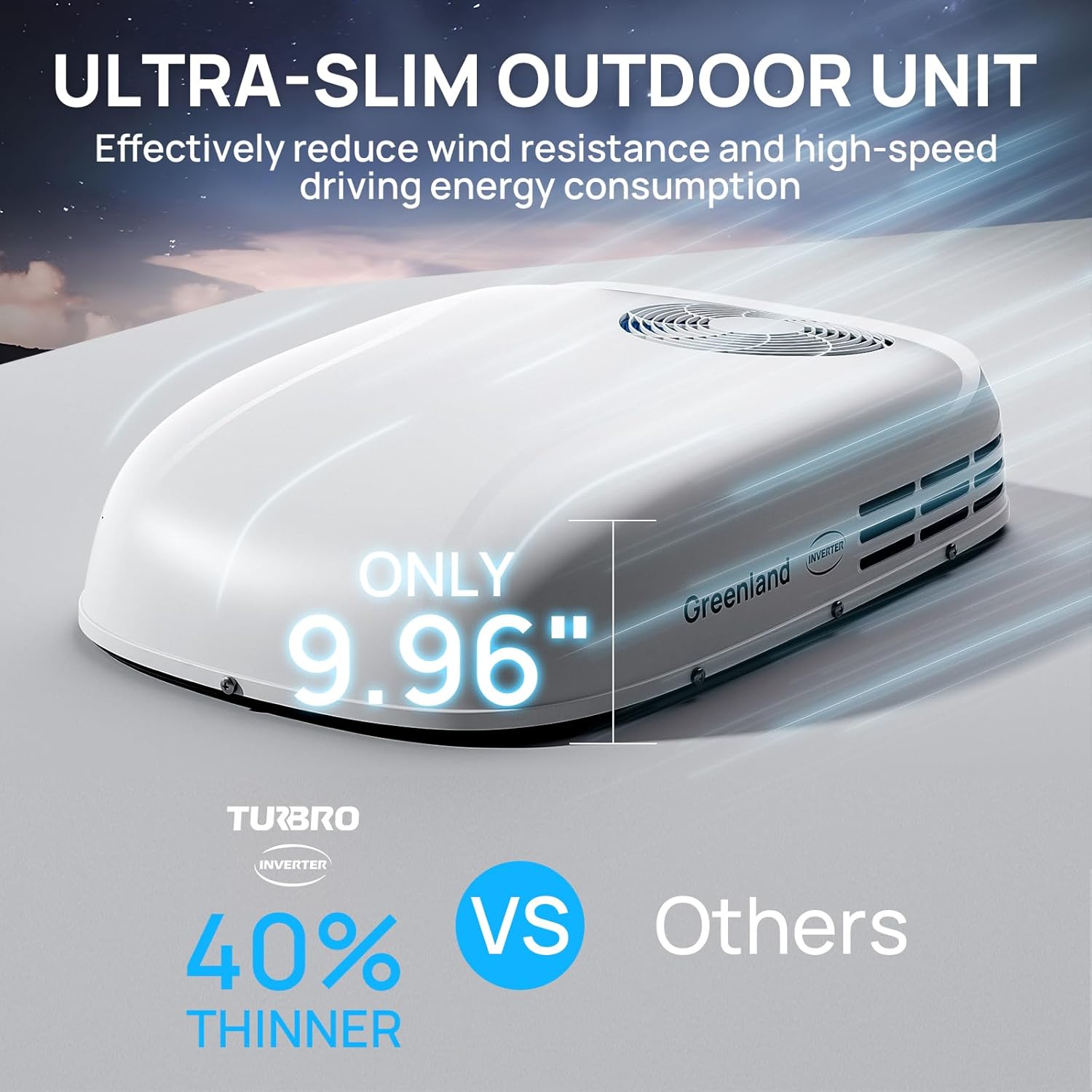 TURBRO Inverter 13.5K BTU RV Air Conditioner with Cooling and Heat Pump | Non-Ducted Low-Profile Rooftop Unit | Quiet Operation | WiFi & Remote Control | LED Atmosphere Light, White