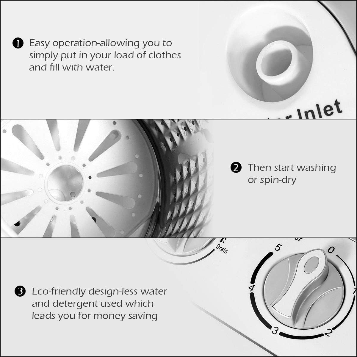 Clothes Washing Machines,SAFEPLUS Compact Mini Twin Tub Versatile Washer Machine with 8 lbs Washing &5 lbs Spin Dryer Load Capacity Gravity Drain Pump and Drain Hose for Apartment