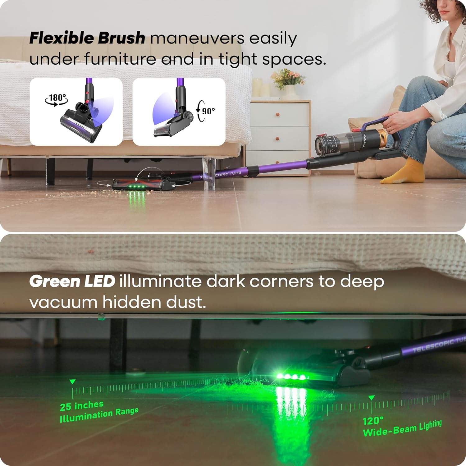 UNINELL HOME UV2 Cordless Vacuum Cleaner, 48000Pa/550W Vacuum Cleaners for Home, Lightweight Stick Vacuum with 65Mins Runtime, Self-Standing&Wall Mount Charging, Tangle-Resistant Vacuum for Pet Hair