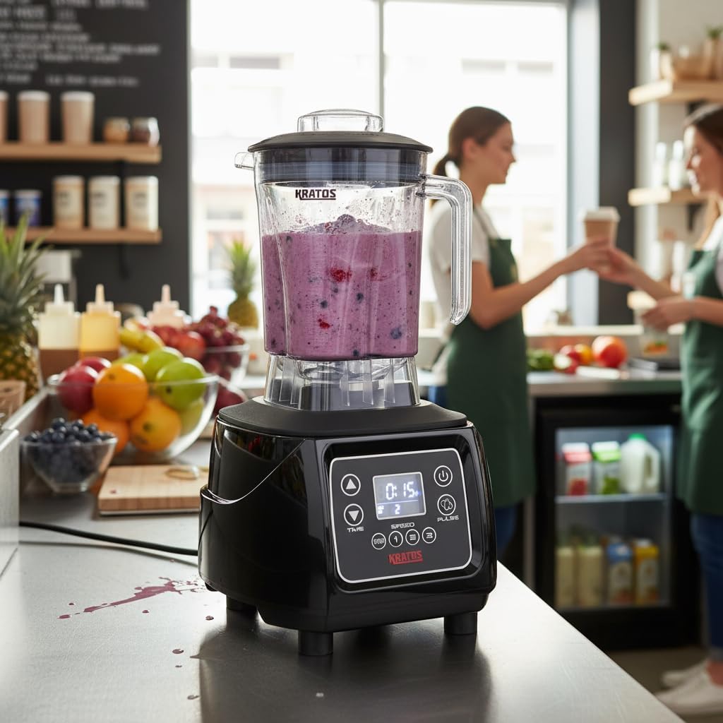 Kratos Commercial 3.5HP Blender, Touchpad Controls with Timer, Pulse Feature, 64 oz. Jar, 120V, 1800W, NEMA 5-15P Plug, Black Countertop Professional Blender (29B-007)