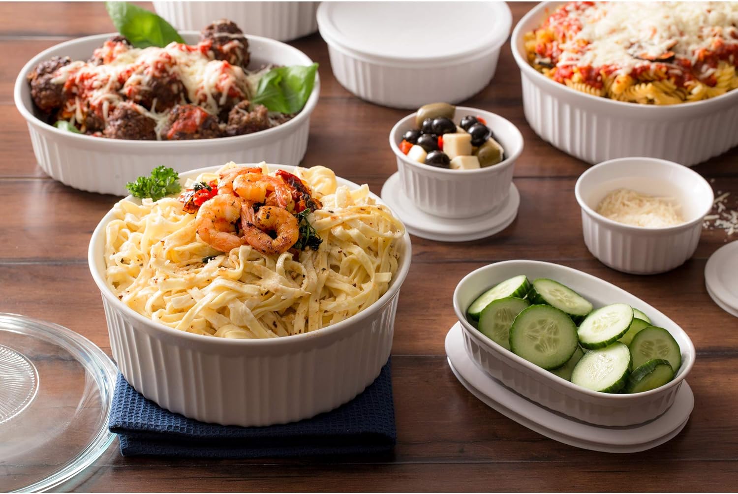 CorningWare French White 20-Pc Ceramic Bakeware Set with Lids Chip and Crack Resistant Stoneware Baking Supplies, Microwave, Dishwasher, Oven, Freezer and Fridge Safe