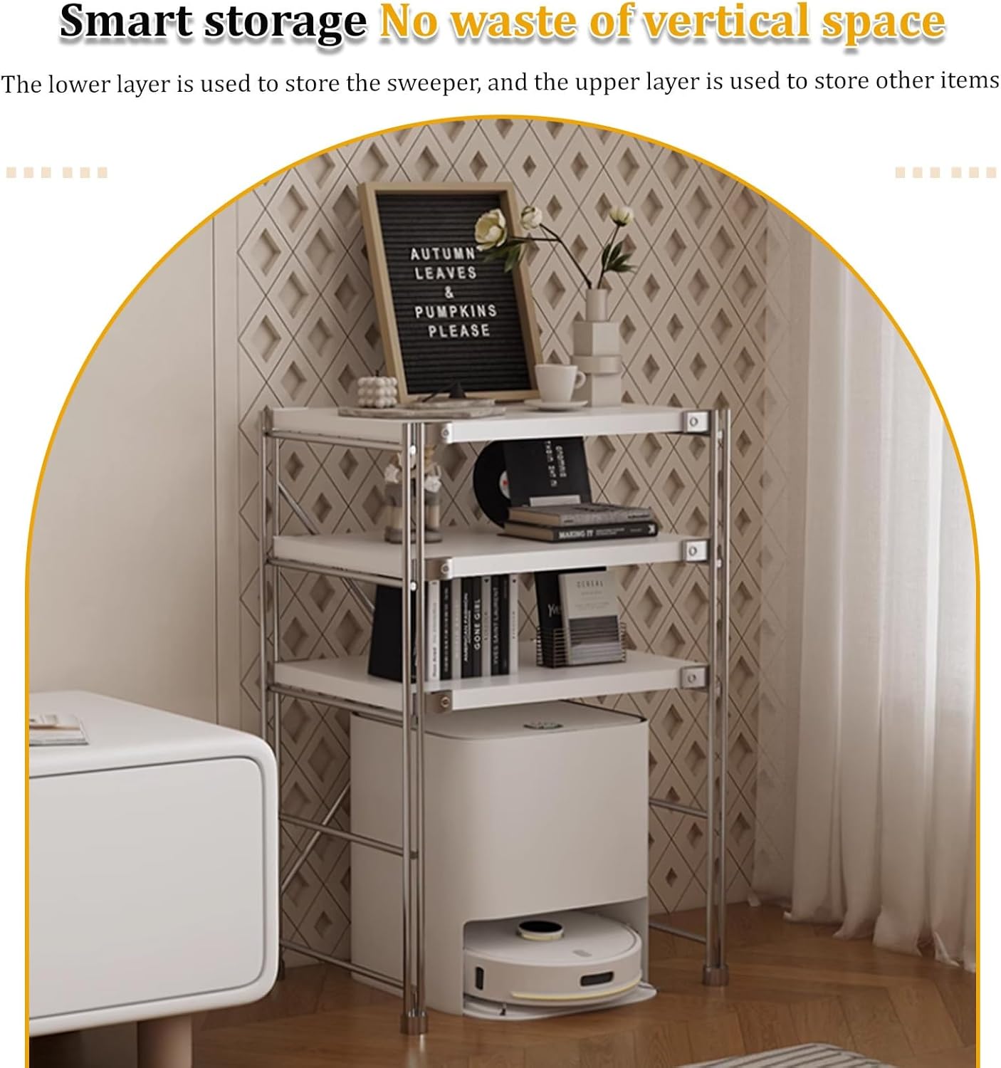 Robot Vacuum Stand Cabinet，Multi-Functional Modern Vacuum Storage Stand And Adjustable Shelves Bookcase For Livingroom, Bedroom(Yellow,27.6x16.1x51.2in-2)