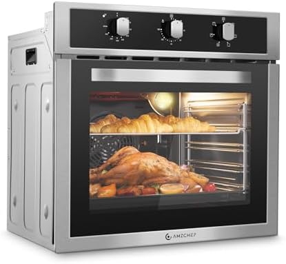 Wall Ovens 24 inch Electric, AMZCHEF 24 inch Wall Oven, 2200w Single Wall Oven with 6 Cooking Modes, 2.5 Cu.Ft. Electric Wall Oven, Convection Oven with Mechanical Knobs Control, Stainless Steel