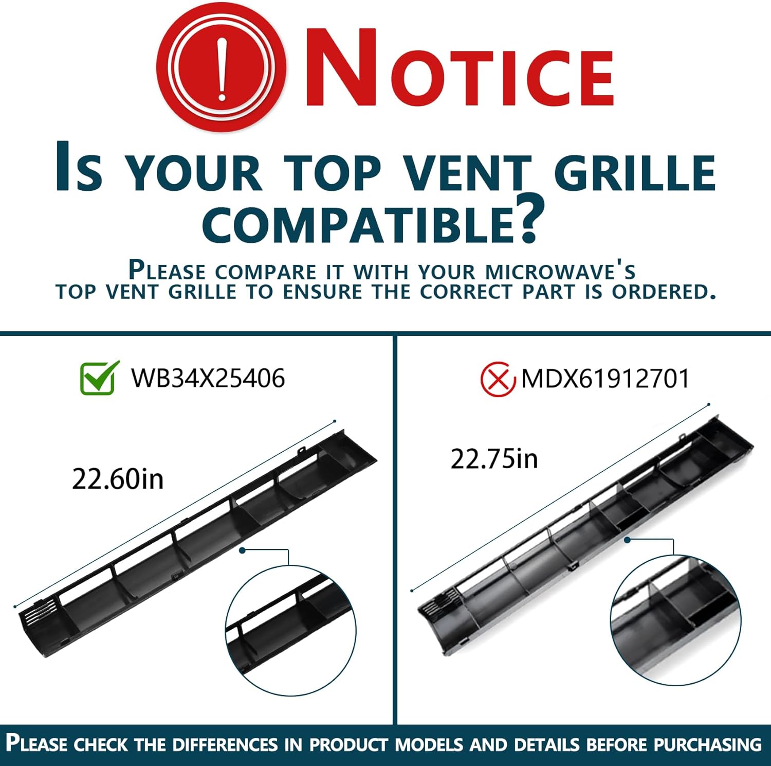 WB34X25406 Microwave Vent Grille, Compatible with GE JNM3163DJ1BB, JNM3163RJ1SS, JNM3184DP8BB JVM3162RJ1SS Top Vent Grille, Microwave Vent Kit Replaces 4465386 AP6040821 PS11774030 EAP11774030