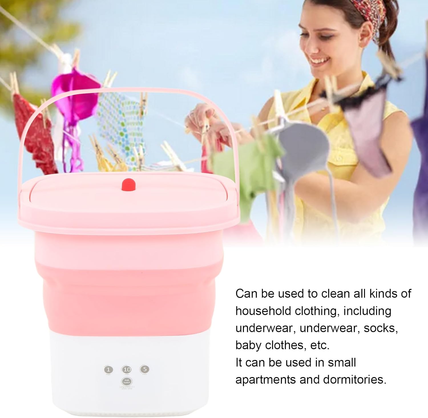 Portable Washing Machine, Foldable Mini Washing Machine, Large Capacity Low Noise, Small Washer for Baby Clothes, Underwear Or Small Items, Apartment, Dorm, Camping, RV Travel Laundry(Pink)