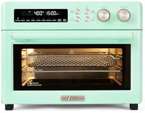 VAL CUCINA Retro Style Infrared Heating Air Fryer Toaster Oven, Extra Large Countertop Convection Oven 10-in-1 Combo, 6-Slice Toast, Enamel Baking Pan Easy Clean with Recipe Book, Green Color
