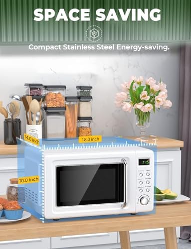 Countertop Retro Microwave Oven, 0.7 Cu Ft Small Microwave with Defrost, 5 Micro Power, 8 Auto-Cooking Set & Child Lock, Compact Microwave w/10 Inch Turntable, 60-min Timer, LED Display, 700W