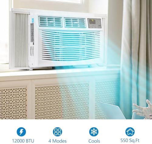 12000 BTU Window Air Conditioner, Cools Up to 550 Sq. Ft, 3 Cooling & Fan Speeds, Energy Efficient, Perfect Ac Window Unit for Bedroom, Living Room, Home Office