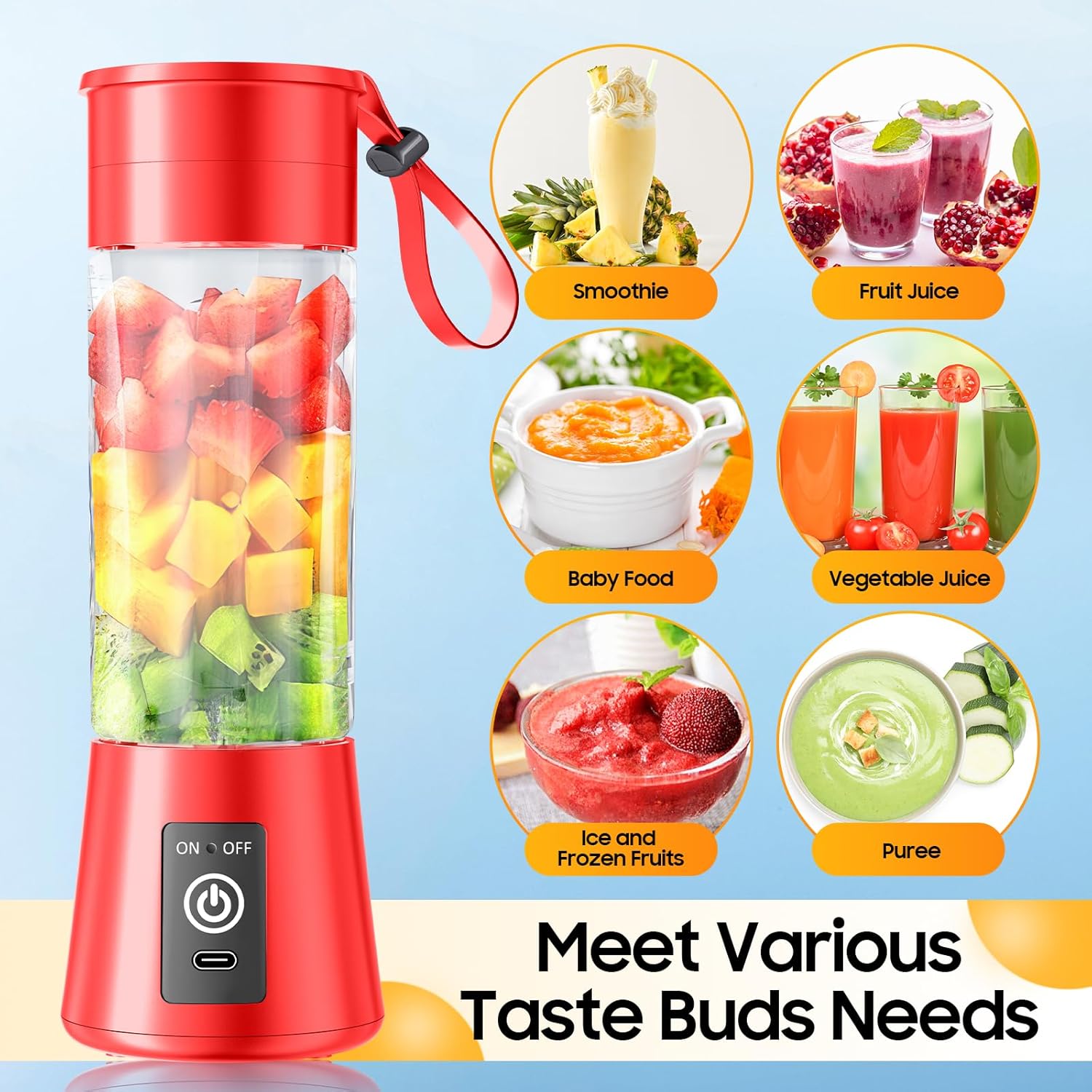 Personal Blender for Shakes and Smoothies - 2025 New Upgrade Cordless Portable Blender USB Rechargeable, 380Ml BAP Free Juice Cup, 6 Blades Freshly Squeezed for Picnic/Sports, 20000Rpm/Min Speed