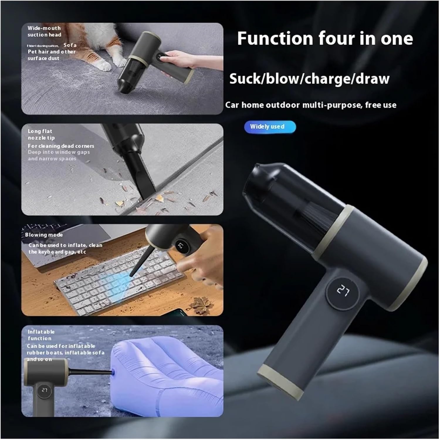 Mini Vacuum, Handheld Car Wireless Vacuum Cleaner Washing Blowing Dual-use Household Strong Suction Portable Charging Vacuum Cleaner,for Drivers and Office Workers(White)