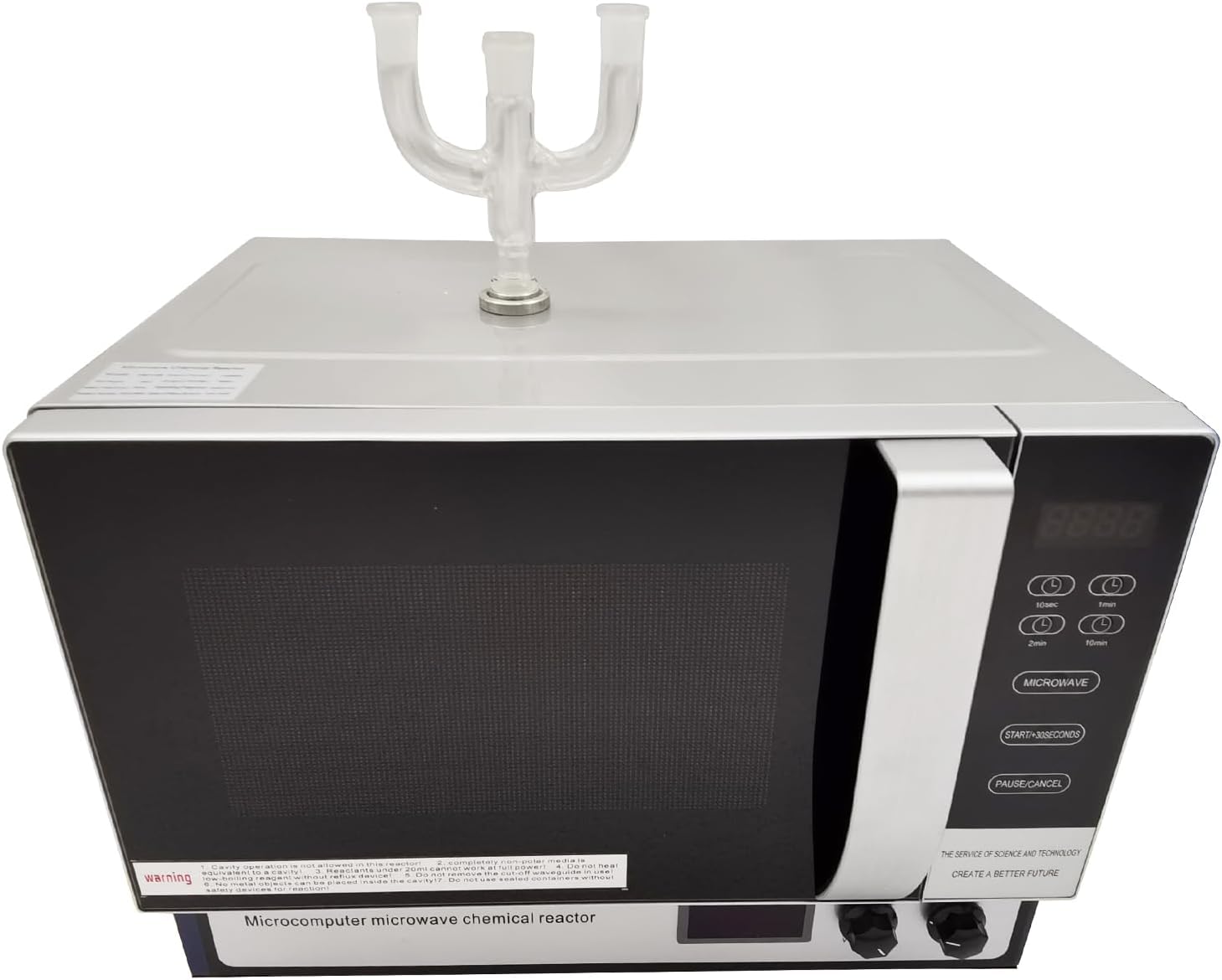 Lab Microwave Reactor Continuous Radiation Oven 800W Output,with Magnetic Stirring 1.7-16.9fl.oz,304 Stainless Steel Chamber, Safety Auto-Stop,0-1800rpm,LCD Display 220V 1PH