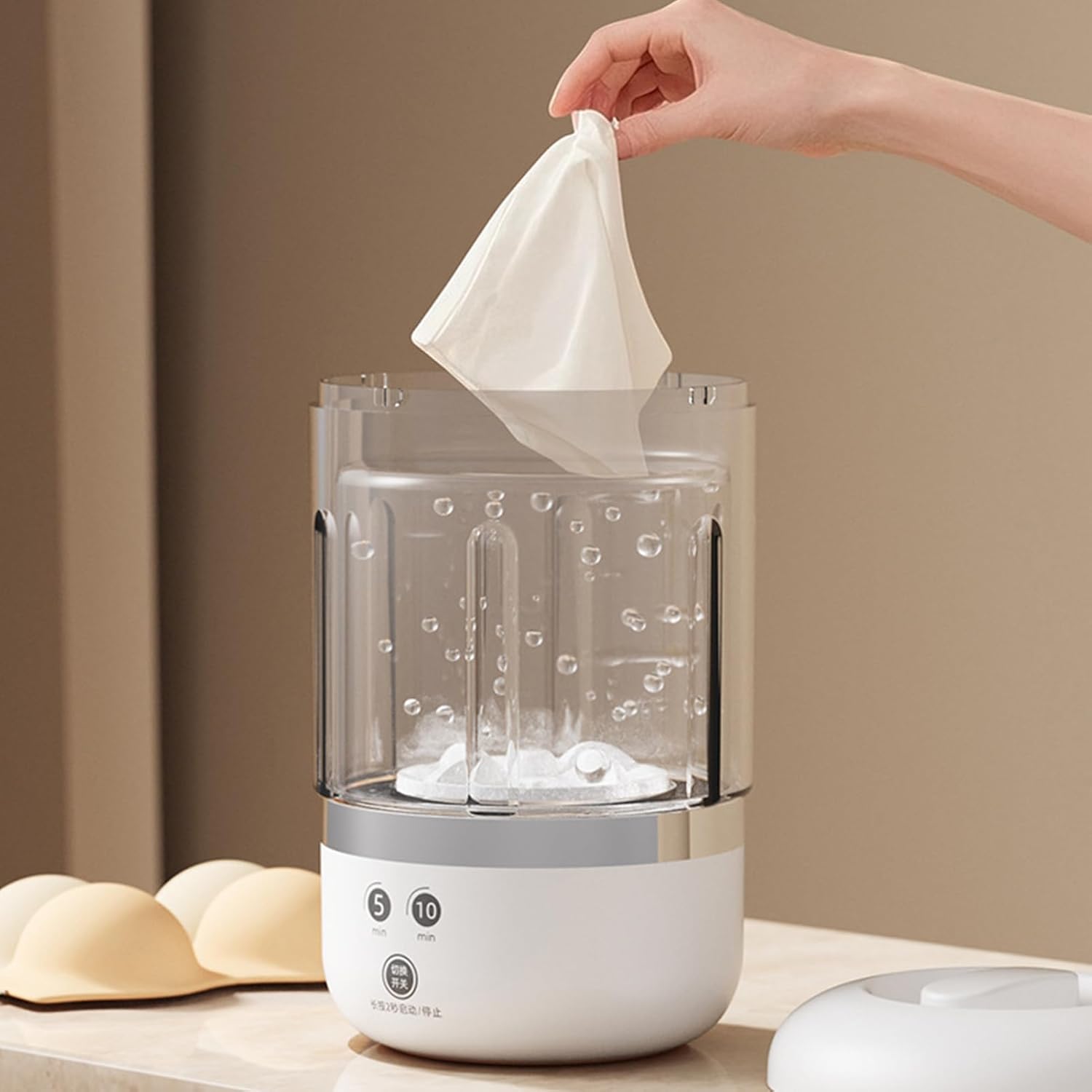 Cordless Small Washing Machine - White ABS PP PET, 450RPM Mini Laundry Washer with 2000mAh Battery | Portable Clothes Cleaner for Dormitory, Travel, RV, Camping, Socks, Underwear, Table, Home Utility