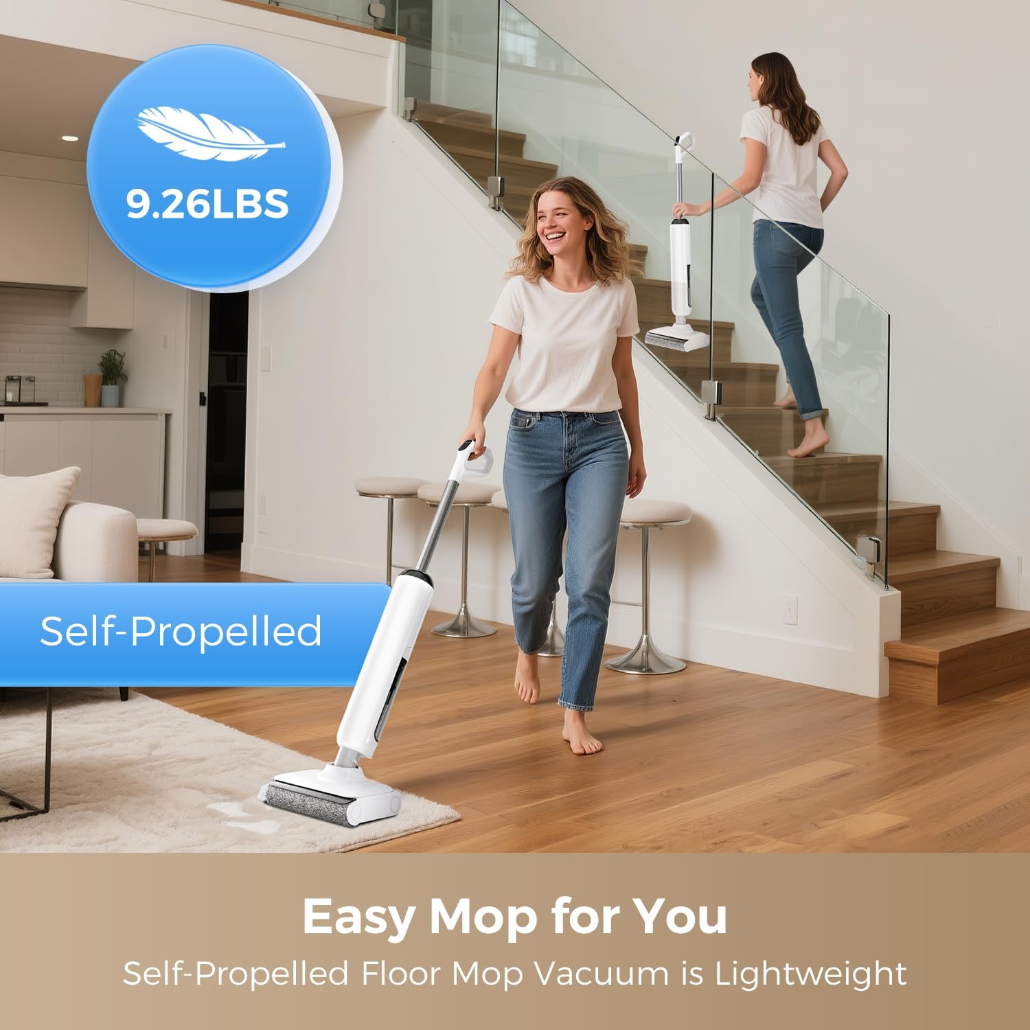 Wet Dry Vacuum Cleaner, 180° Lay-Flat Cordless Vacuum Mop Combo with Edge Cleaning, All-in-One Floor Cleaner for Hard Floors, Self-Cleaning, 45mins Runtime, LED Display, Voice Prompts