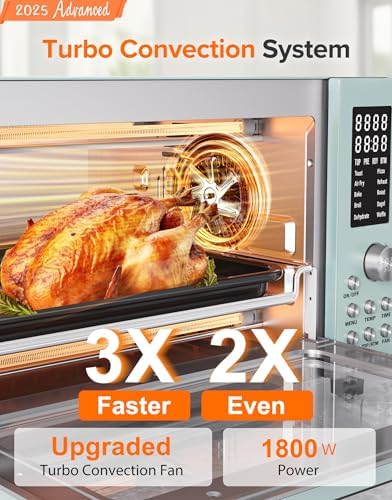 Nuwave Bravo Pro Smart Air Fryer Toaster Oven Combo, Airfryer Convection Oven Countertop, 10-in-1 Functions with Quicker & Even Crisp Technology, 1800W, 50-450°F, PFAS-Free, 21QT, Mint