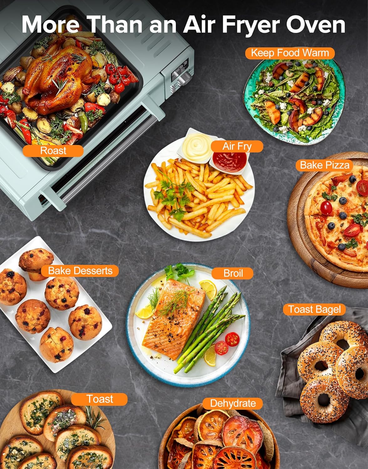 Nuwave Bravo Pro Smart Air Fryer Toaster Oven Combo, Airfryer Convection Oven Countertop, 10-in-1 Functions with Quicker & Even Crisp Technology, 1800W, 50-450°F, PFAS-Free, 21QT, Mint